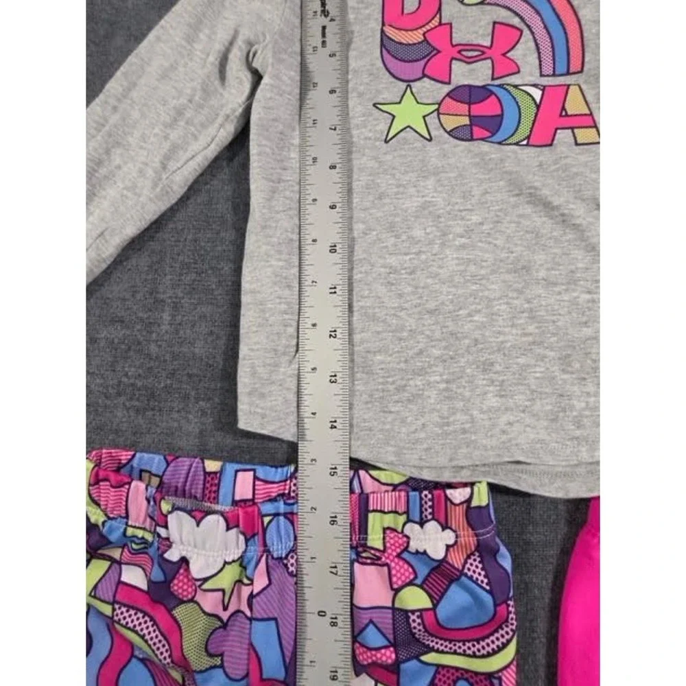 Under Armour Girls 3pc Set Long Sleeve Shirt & 2 Leggings Grey Pink Rainbow 4T 4